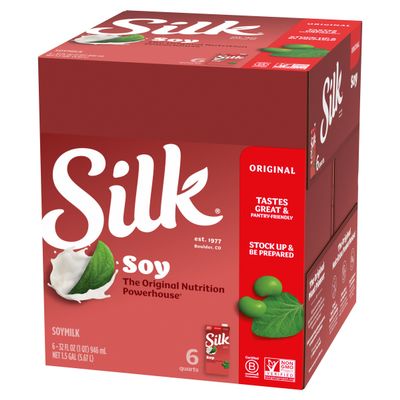 Silk Shelf-Stable Soy Milk, Original, Dairy-Free, Vegan, Non-GMO Project Verified, 32 Fl Oz (Pack of 6)