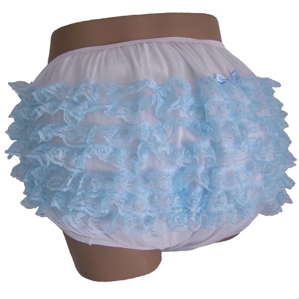 Baby Pants Pastel Blue Frilly Rhumba Adult Pullon Plastic Pants - XLarge