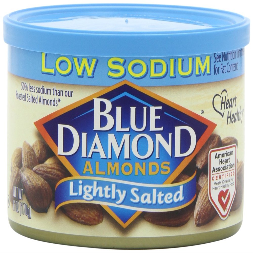 Blue Diamond Almonds Low Sodium Lightly Salted Snack Nuts, 6 Oz Resealable Cans (Pack of 6)