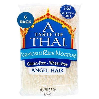A Taste of Thai Vermicelli Rice Noodles (Angel Hair)| Restaurant-Quality Thai Flavor in Minutes | Vegan, Gluten-Free, Wheat Free, Non-GMO| Perfect for Stir-Fries, Soup & Asian Dishes 8.8 oz, Pack of 6
