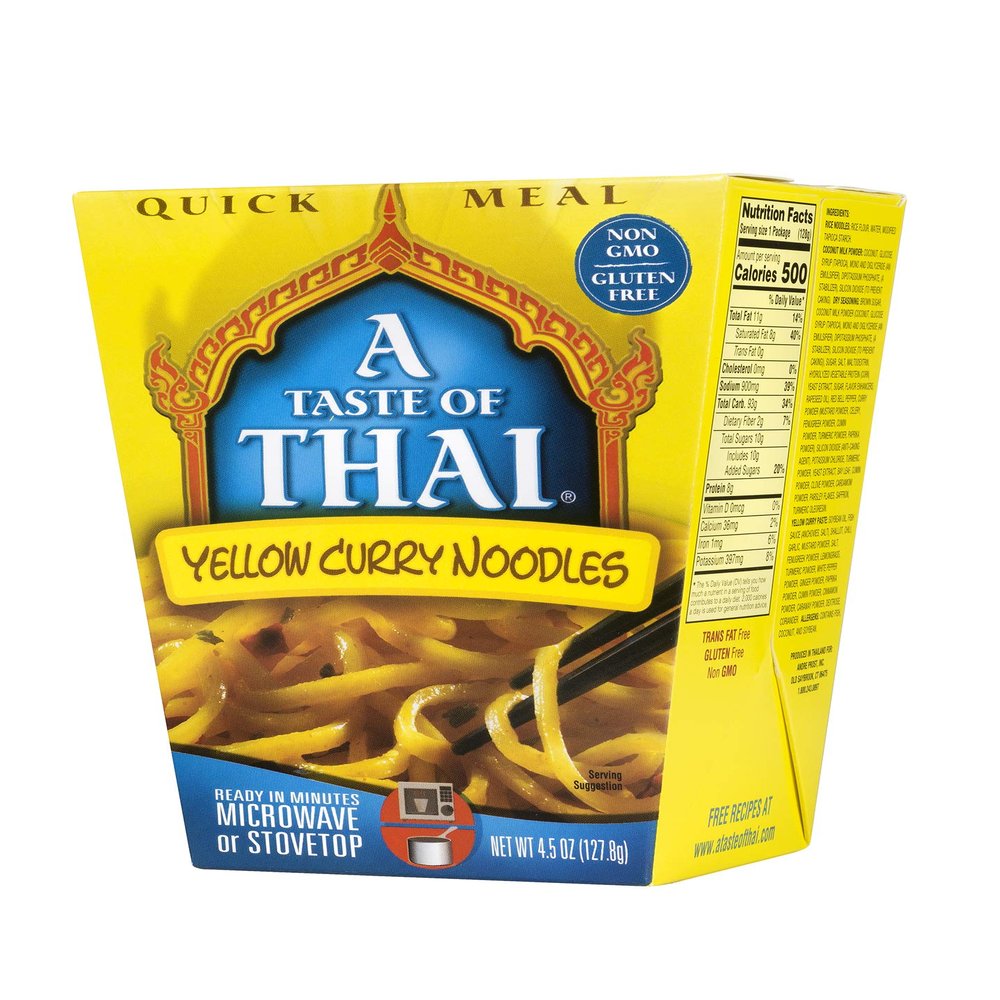 A Taste of Thai Yellow Curry Noodles |Heat & Eat Instant Noodle | Flavored with Authentic Thai Sauce -Non-GMO,Gluten Free, Trans Fat Free- Perfect Side for Chicken, Fish & Meat Entrees| 6 Pack (4.5oz)