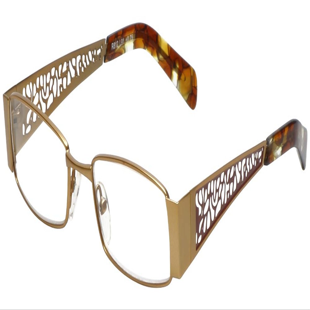 Calabria 812 Stainless Steel Lattice Designer Reading Glasses Gold +1.75