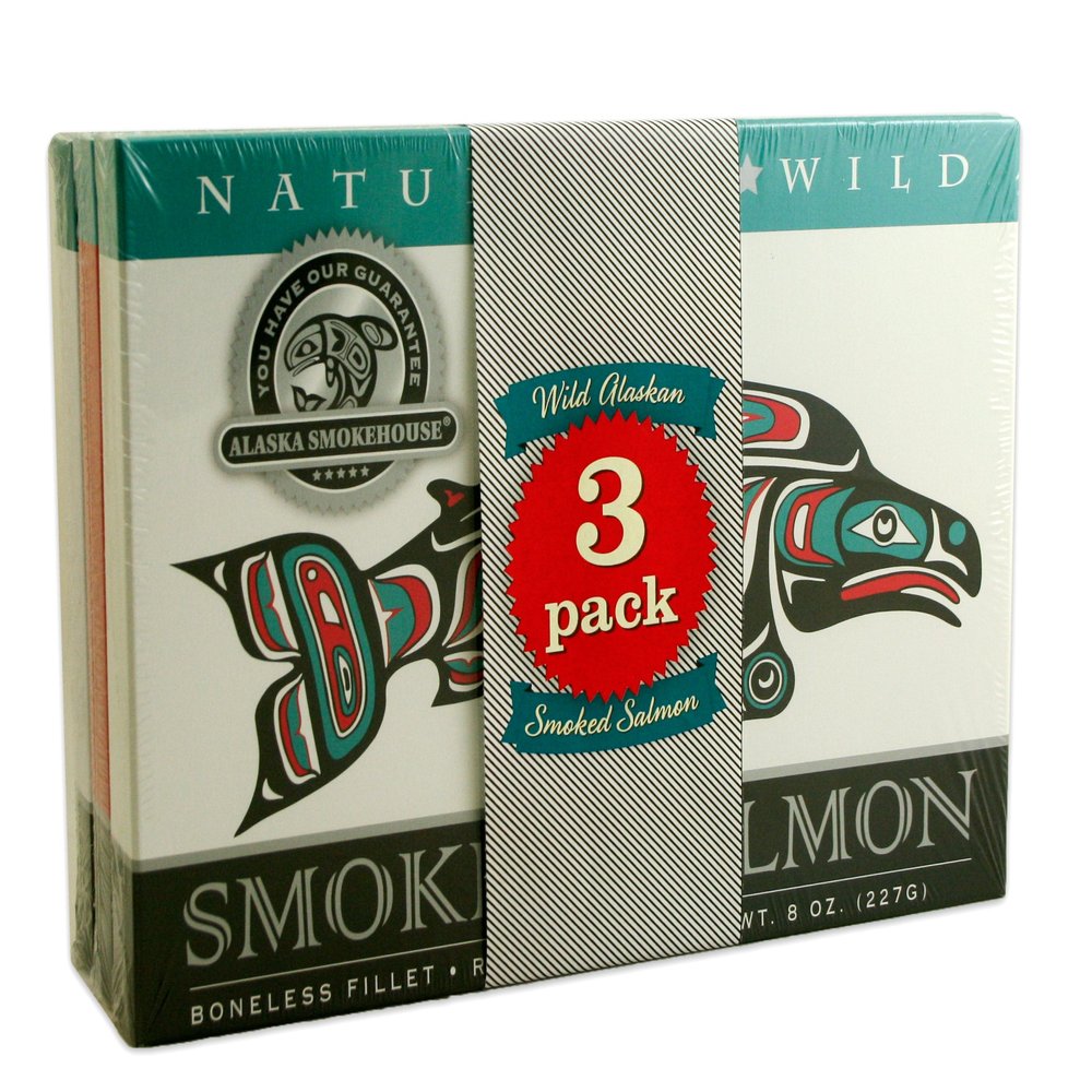 Alaska Smokehouse Jumbo Smoked Salmon (8 Oz), 3-Count Variety Pack