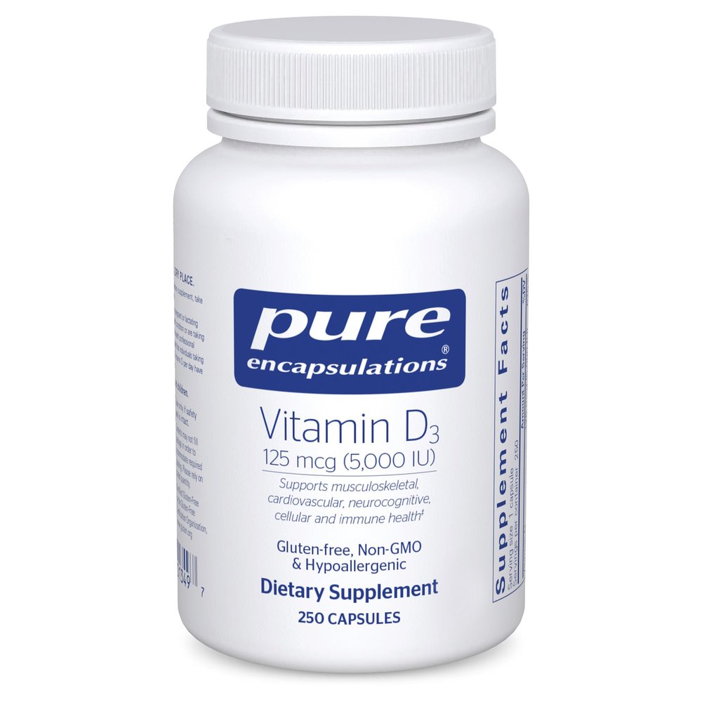 Pure Encapsulations Vitamin D3 125 mcg (5,000 IU) - Supplement to Support Bone, Joint, Breast, Heart, Colon, and Immune Health* - with Vitamin D - 250 Capsules