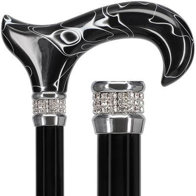 Royal RC Canes Pearlz Designer Adjustable Walking Cane with Black Marble Acrylic Handle Lightweight Aluminum Cane for Men and Women Fashionable Walking Stick for Men and Women