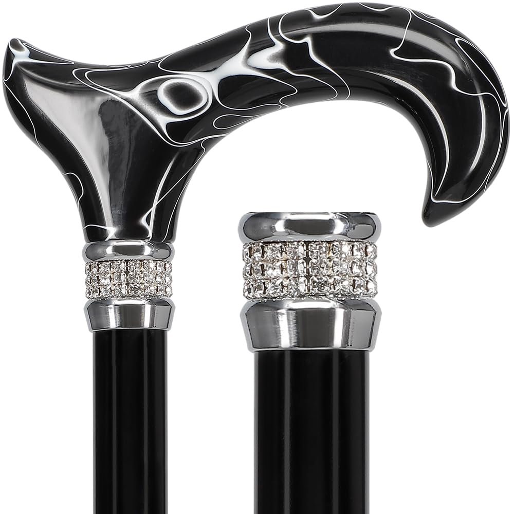 Royal RC Canes Pearlz Designer Adjustable Walking Cane with Black Marble Acrylic Handle  Lightweight Aluminum Cane for Men and Women  Fashionable Walking Stick for Men and Women