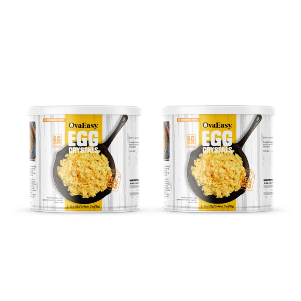 OvaEasy Dehydrated Egg Crystals  (2 x 1.67 lbs Cans)  Powdered Eggs Made from All-Natural Ingredients  Easy-to-Prepare Egg Powder  Dehydrated Food Perfect for Camping & Backpacking