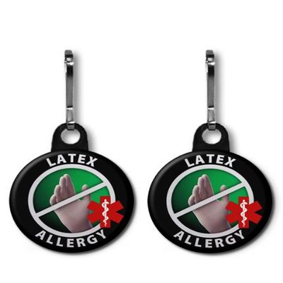 LATEX ALLERGY Medical Alert 2-Pack 1 inch Zipper Pull Charms