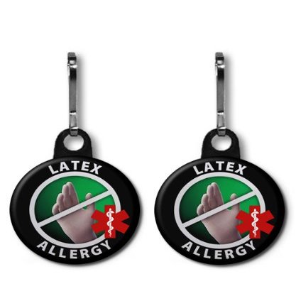 LATEX ALLERGY Medical Alert 2-Pack 1 inch Zipper Pull Charms