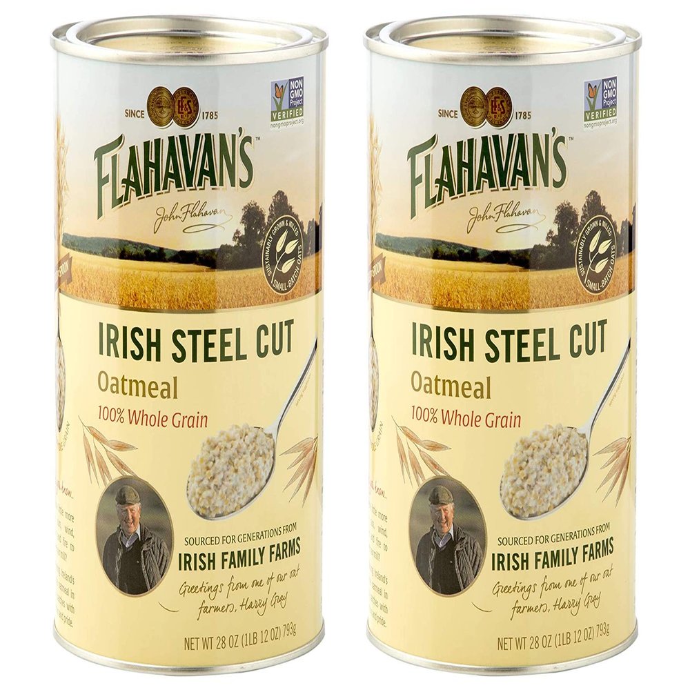 Flahavans Irish Steel Cut Oatmeal, 28 Ounce, 100% Whole Grain Oats, Non-GMO Verified, Field to Spoon, Traditional Irish Oatmeal, Tin [Pack of 2]