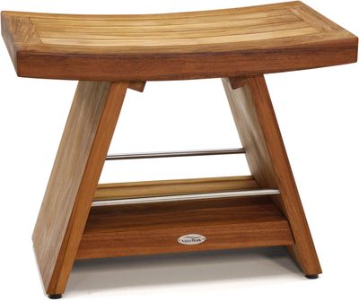 Patented 24" Asia Teak & Stainless Shower Bench with Shelf - A. Bench