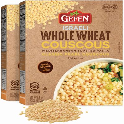 Gefen Whole Wheat Israeli Pearl Couscous, 8.8oz (2 Pack) Mediterranean Toasted Pasta | Great Source of Fiber | Kosher | Two Simple Ingredients