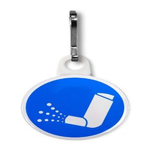 Creative Clam BLUE ASTHMA INHALER Medical Alert 1 Inch Diameter Mylar/UV Protecting Cover Removable Metal Lanyard Hook Classic Women with asthma