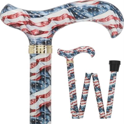 Royal RC Cane American Flag Designer Folding Walking Cane & Stick with Adjustable Height, Ergonomic Derby Handle, Lightweight Travel Mobility Cane with 18mm Rubber Tip for Men & Women up to 250