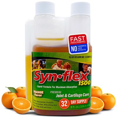 1500mg Liquid Glucosamine & Chondroitin - High Concentration Fast-Absorbing Formula Orange Flavor Helps Support Joint & Cartilage Health - with White Willow Bark, Manganese & Boswellin (32 Day Supply)