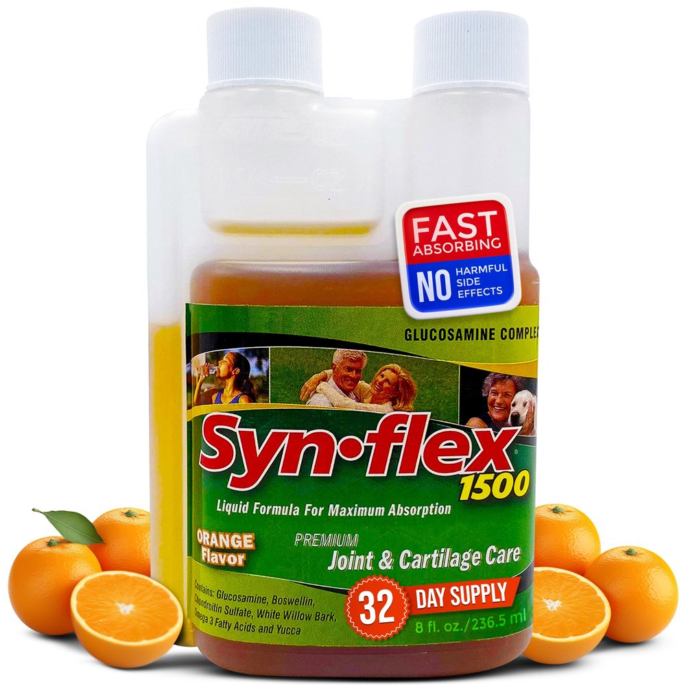 1500mg Liquid Glucosamine & Chondroitin - High Concentration Fast-Absorbing Formula Orange Flavor Helps Support Joint & Cartilage Health - with White Willow Bark, Manganese & Boswellin (32 Day Supply)