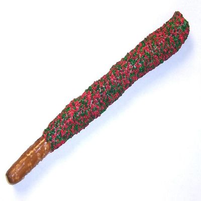 Scott's Cakes White Chocolate Covered Pretzel Rod with Red & Green Holiday Non-Pareils - Single Pack