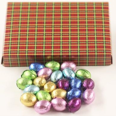 Scott's Cakes Foil-Wrapped Solid Chocolate Eggs in a 8 oz. Christmas Plaid Box
