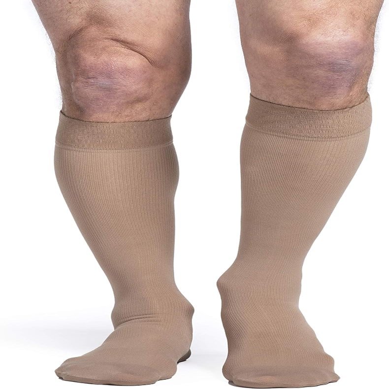 SIGVARIS Womens Essential Cotton 230 Closed Toe Calf-High Socks 30-40mmHg - Light Beige - Large Short