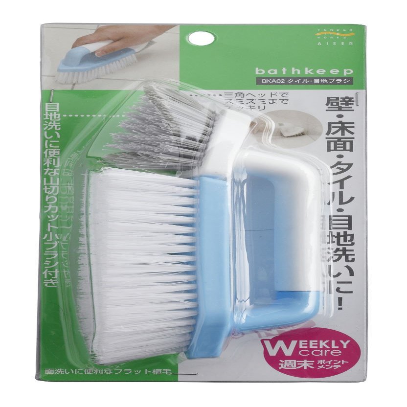 Aisen BKA02 Cleaning Brush, Blue/White, Approx. Height 2.2 x Width 7.9 x Height 3.5 inches (5.5 x 20 x 9 cm), Bathkeep, Industrial, Bath, Tile and Joint Brush, Small Brush Included