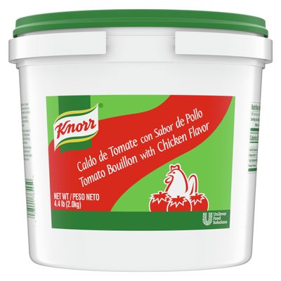 Knorr Professional Caldo de Tomate, Tomato Bouillon with Chicken Flavor Granulated Base, Bouillon as a Base, Marinade, Flavor Enhancer, Shelf Stable Convenience, 0g Trans Fat, 4.4 lbs, Pack of 4