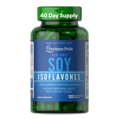 Puritan's Pride Non-GMO Soy Isoflavones 750mg, Dietary Supplement with Active Daidzein, Genistein, and Glycitein Supports Menopause and Hot Flashes, 120 Rapid Release Capsules