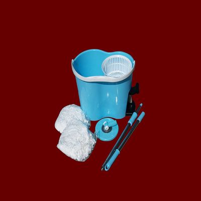 360 Rotating Magic Mop Set w/ 2 Aluminum Pole & 4 Mop Heads - Blue