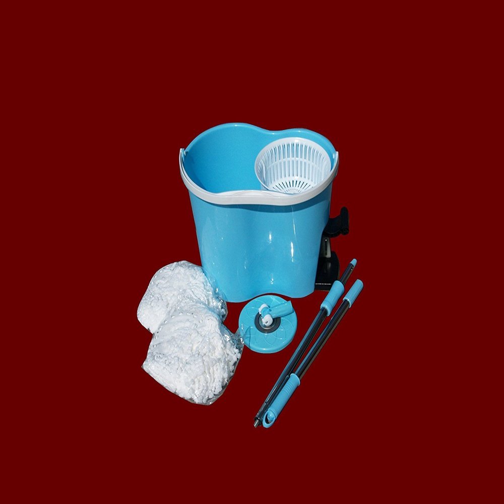 360 Rotating Magic Mop Set w/ 2 Aluminum Pole & 4 Mop Heads - Blue