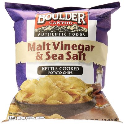 Boulder Canyon Kettle Cooked Potato Chips, Malt Vinegar and Sea Salt, 5 oz