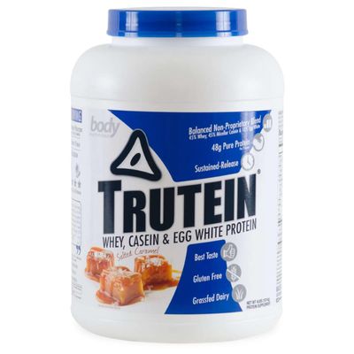 Body Nutrition Trutein High Protein Powder: 45% Whey, 45% Casein, 10% Egg White, Gluten-Free, Low Sodium, Grass Fed Whey Protein Powder, Gym Supplement & Breakfast Shake, Salted Caramel, 4lb