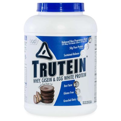Body Nutrition Trutein High Protein Powder: 45% Whey, 45% Casein, 10% Egg White Protein Shake Mix, Gluten-Free, Low Sodium, Low Carb Protein Supplement for Men & Women, Chocolate Peanut Butter, 4lb