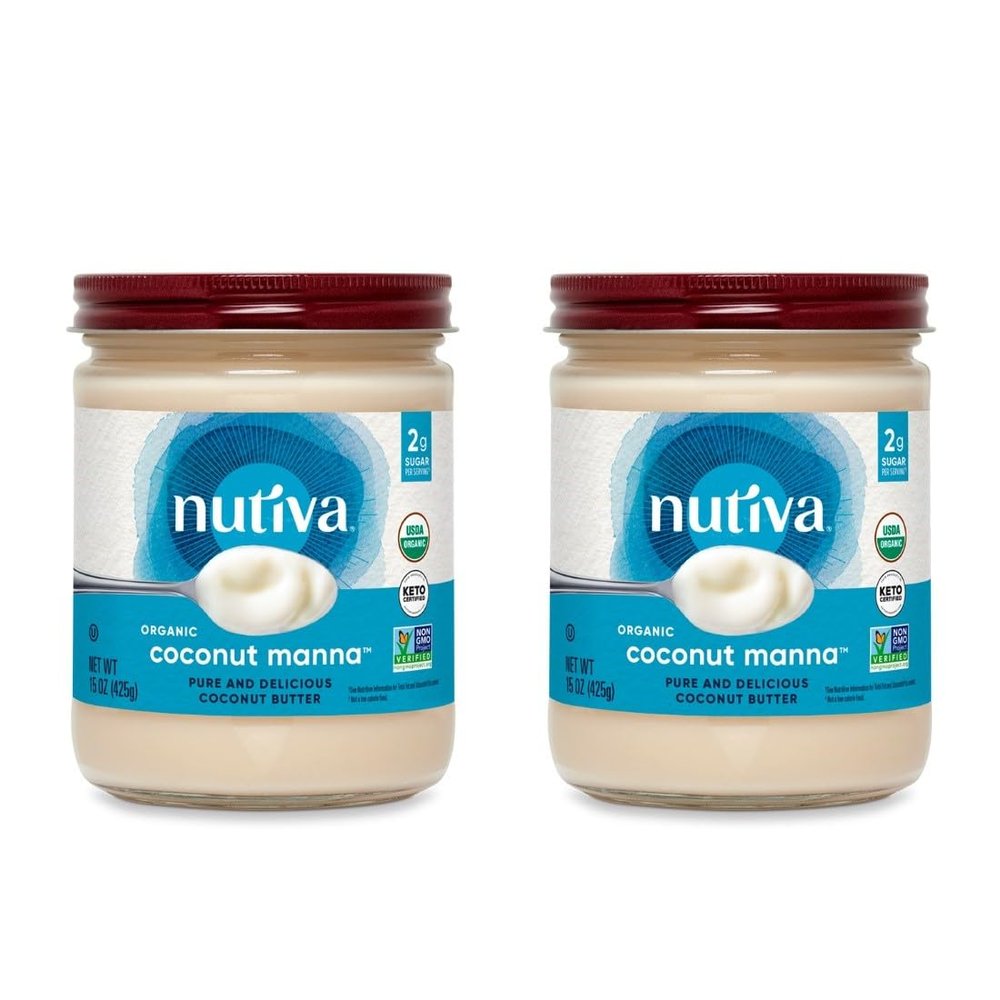 Nutiva Organic Coconut Manna Pured Coconut Butter, 15 Oz (Pack of 2), USDA Organic, Non-GMO, Whole 30 Approved, Vegan, Gluten-Free & Keto, Creamy Spread to Boost Smoothies & Oatmeal