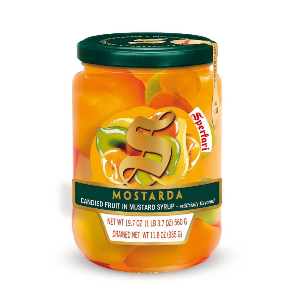 Sperlari Gourmet Italian Goods - Mostarda Cremonese Candied Fruit - Figs, Apricots, Tangerines, Peaches, Pears - Charcuterie Board & Speciality Meats Italian Spicy Chutney - 560 gr / 19.7 oz (1 Pack)