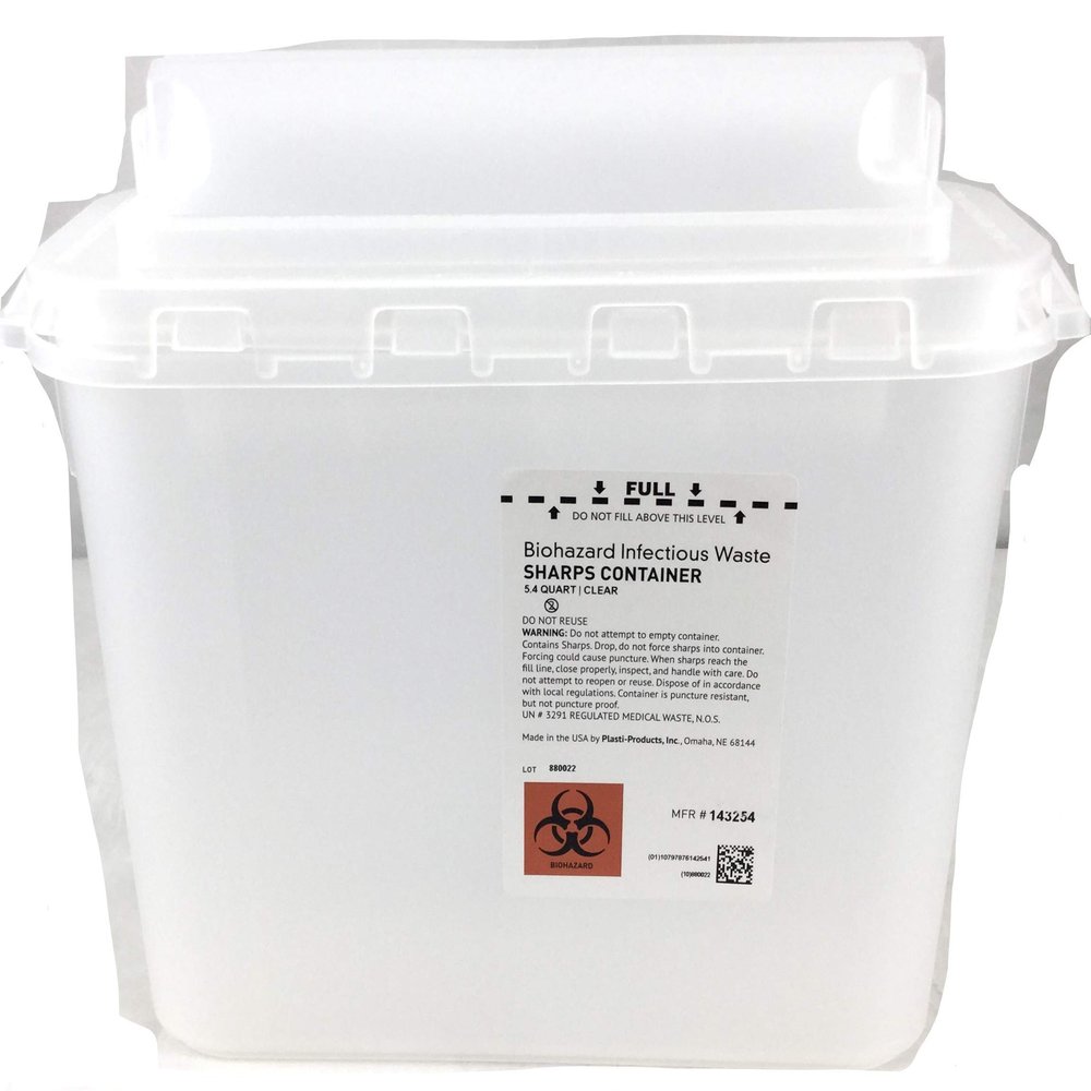 BD 5.4 Quart Translucent White Horizontal Entry Sharps Container