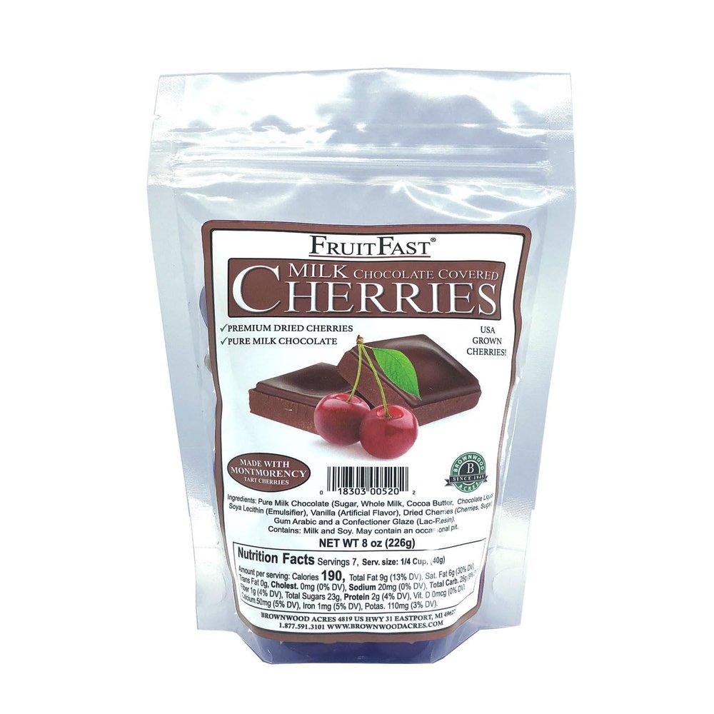 MILK Chocolate Covered Dried Cherries by Brownwood Acres (1/2 Pound)