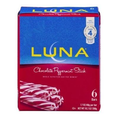 LUNA BAR - Gluten Free Snack Bars - Chocolate Peppermint Stick -8g of protein - Non-GMO - Plant-Based Wholesome Snacking - On the Go Snacks (1.69 Ounce Snack Bars, 6 Count)