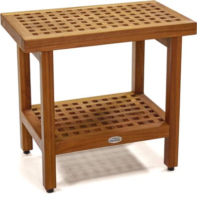 The Original 24" Grate Teak Shower Bench with Shelf
