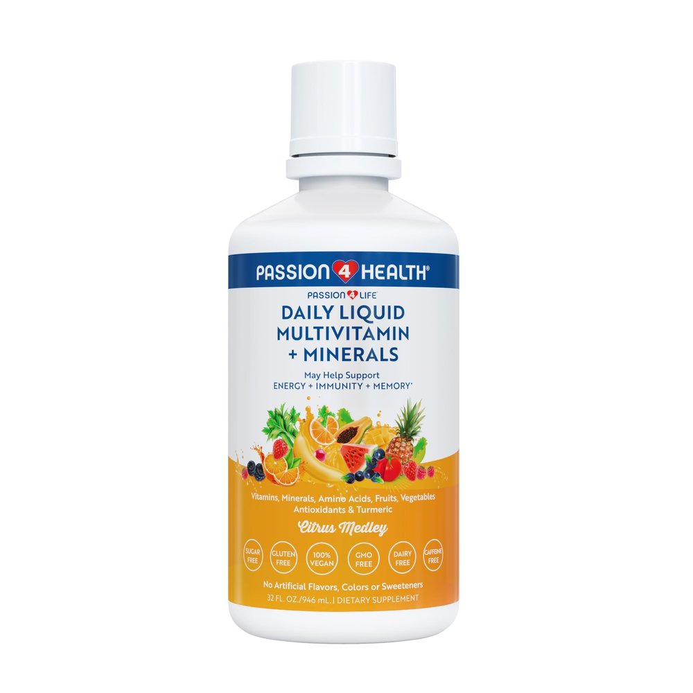 Passion 4 Life Mega Liquid Multivitamins, Trace Minerals, Amino Acids, Turmeric for Adults, Men, Women, Teens, Kids, Non-GMO, No Soy, No Dairy