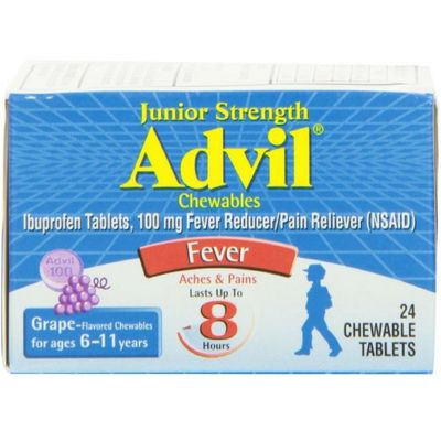Advil Junior Strength Chewable Ibuprofen Pain Reliever and Fever Reducer, Children's Ibuprofen for Pain Relief, Grape - 24 Count (Pack of 2)