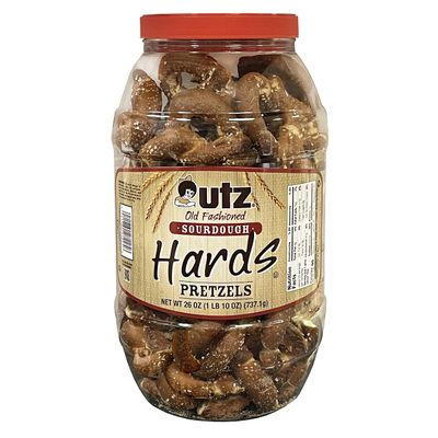 Utz Old Fashioned Sourdough Hard Pretzels  28 oz Barrel  Big and Thick Classic Pretzel Knot Twist, Crunchy Sourdough Pretzel with Zero Cholesterol