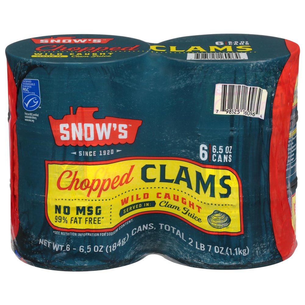 Snow's Wild Caught Chopped Clams Canned, 6.5 oz Can (Pack of 6) - 5g Protein Per Serving - Gluten Free, Keto Friendly, 99% Fat Free