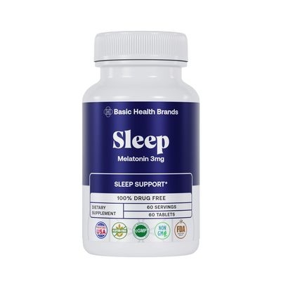 Basic Brands Sleep Melatonin 3 mg  Drug-Free Sleep Support for Adults  Non-Habit Forming, Non-GMO, Vegan  60 Tablets