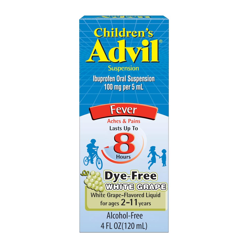 Children's Advil Pain Reliever and Fever Reducer, Dye Free Children's Ibuprofen for Pain Relief, Liquid Ibuprofen for Children, White Grape - 4 Fl Oz