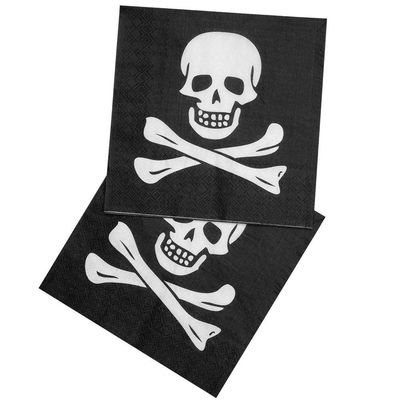 12 Pack Of Halloween Pirate Skull & Cross Bone Party Tableware Napkins