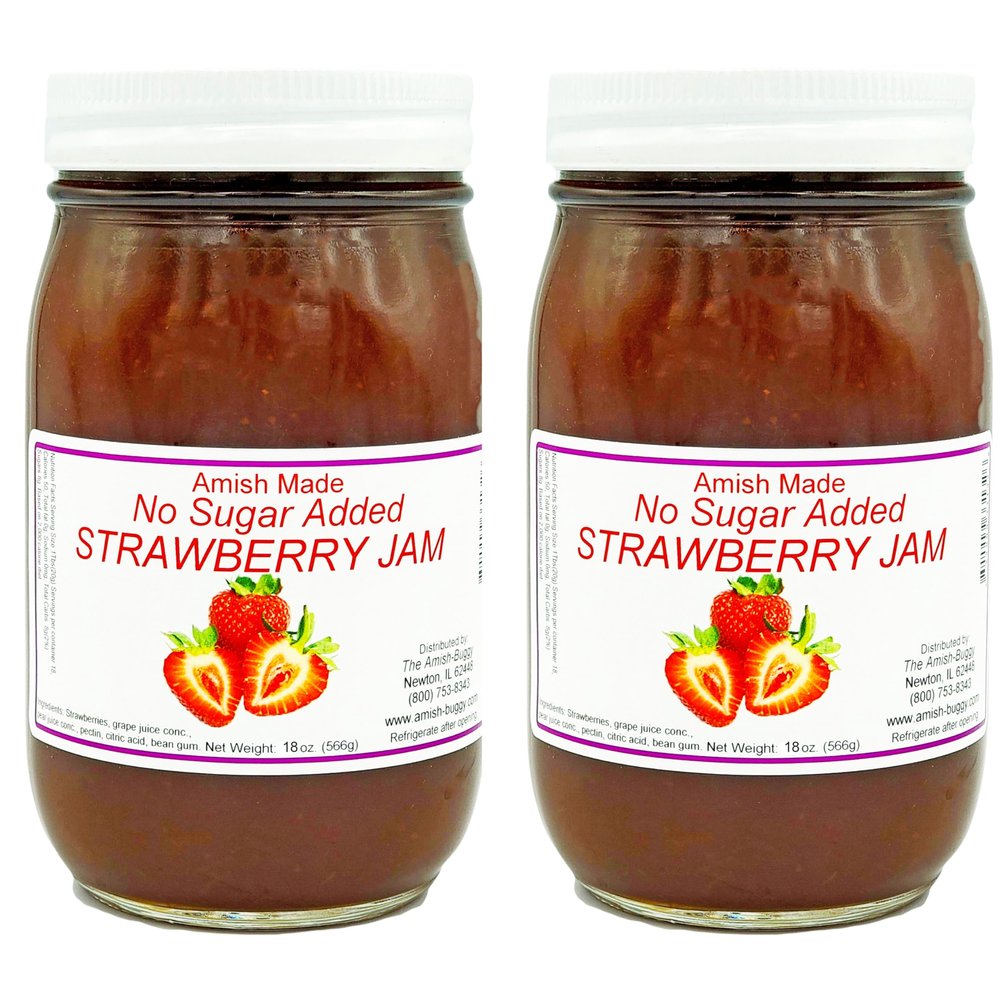 Amish Strawberry Jam - No Sugar Added - Two 16 Oz Jars Made by Arndts Fudgery