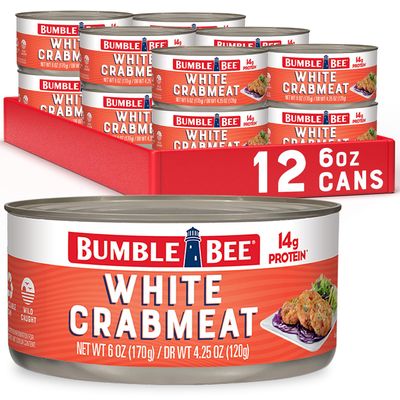 Bumble Bee White Crab Meat in Water, 6 oz Can - 14g Protein & 1g Carb Per Serving - Wild Caught, Flaky, Drain Before Use, 6 Ounce (Pack of 12)