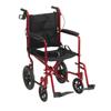 Drive Medical Lightweight Expedition Folding Transport Wheelchair - Ultra Lightweight Mobility Support for Seniors & Adults - Strong Aluminum Frame - Hand Brakes - Compact Folding Travel Chair - Red view 1