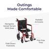 Drive Medical Lightweight Expedition Folding Transport Wheelchair - Ultra Lightweight Mobility Support for Seniors & Adults - Strong Aluminum Frame - Hand Brakes - Compact Folding Travel Chair - Red view 4