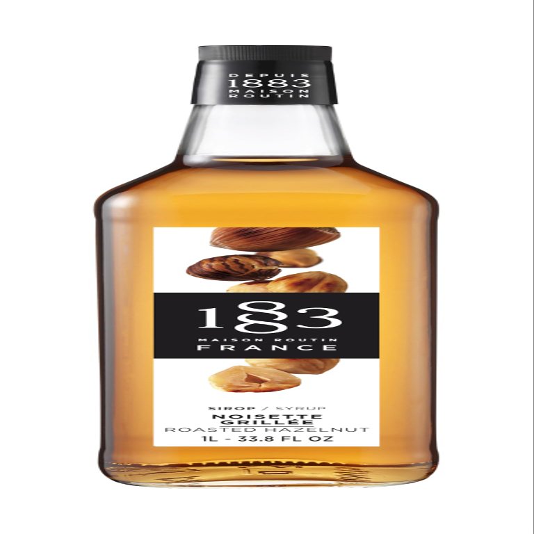 1883 Roasted Hazelnut Syrup for Coffee & Drinks, Made in France, 1 Liter Glass Bottle