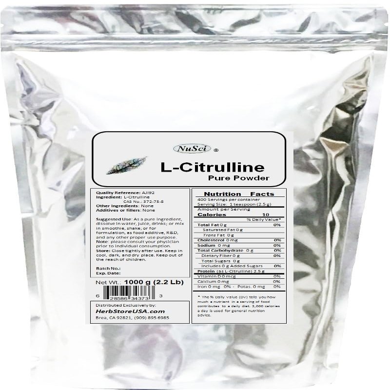L-Citrulline 1000g (2.2 lb, 35.2 oz) Pure Powder, Nitric Oxide, AJI92 Quality Standard.